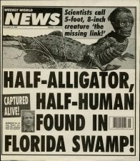 Alligator boy hoax specimen in Weekly World News